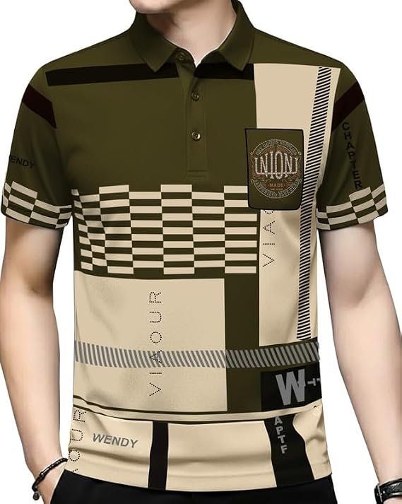 AUSK Men Printed Polo Neck Cotton Blend T-Shirt (Regular Fit, Half Sleeve) || Tshirts for Mens