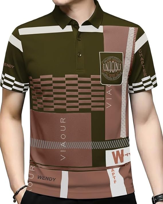 AUSK Men Printed Polo Neck Cotton Blend T-Shirt (Regular Fit, Half Sleeve) || Tshirts for Mens