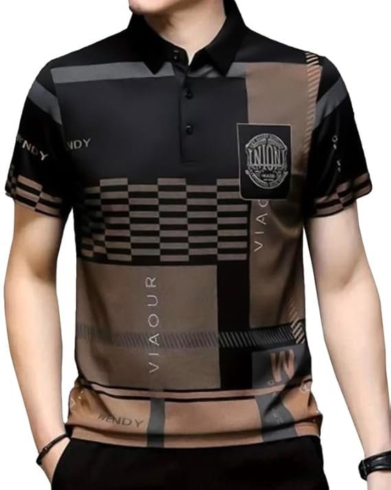 AUSK Men Printed Polo Neck Cotton Blend T-Shirt (Regular Fit, Half Sleeve) || Tshirts for Mens