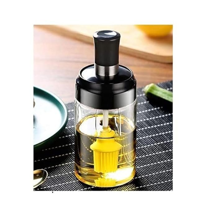 LISHER 250 ml Glass Oil Dispenser with Basting Brush, Oil Ghee Container for Kitchen, Oil Brush for BBQ Pastry Grill Baking Cooking (Pack of 1)