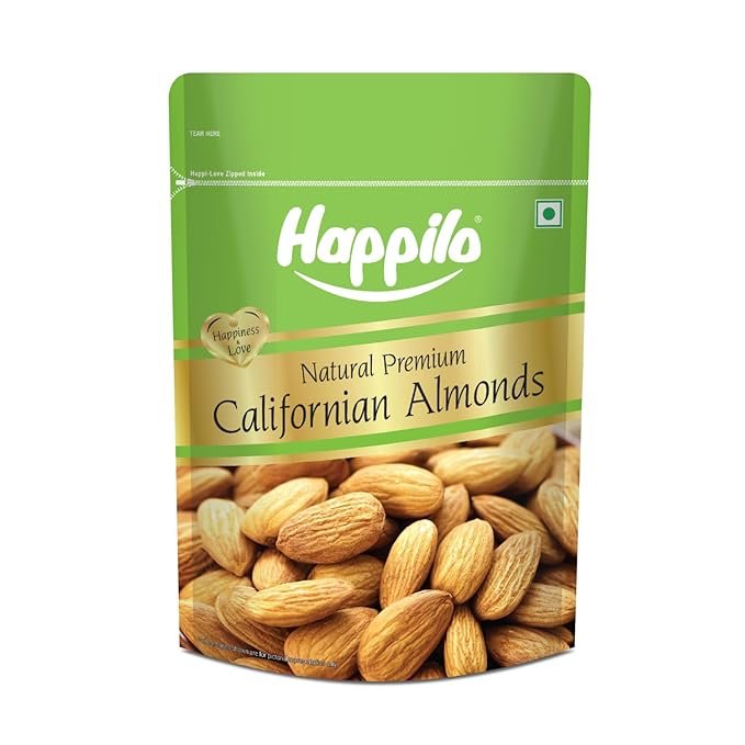 Happilo Premium Natural Californian Almonds 500g | Badam Giri, Healthy Snacks, Dry Fruits | Crunchy Nuts | High in Fiber | Rich in Protein | Magnesium | Phosphorus | Dietary Fibre | Zero Cholesterol