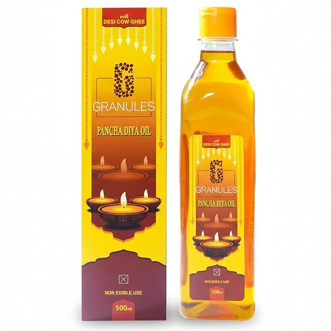 Granules Premium Pooja Oil for Diya 500ml Pack of 1 | Desi Cow Ghee Lamp Oil for Puja | Smokeless Long Lasting Flame | Oil for Pooja, Aarti, Temple, Diwali & Daily Worship