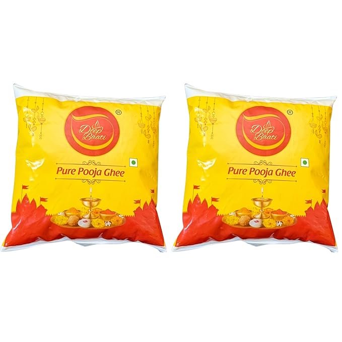 Pooja Ghee - 500ml Each pack | Non-Edible for Diyas Lamps | Long Lasting Puja Ghee for Aarti Havan Festivals | Traditional Mandir Use Ghee Clean Burning Oil for Spiritual Rituals | Pack of 2