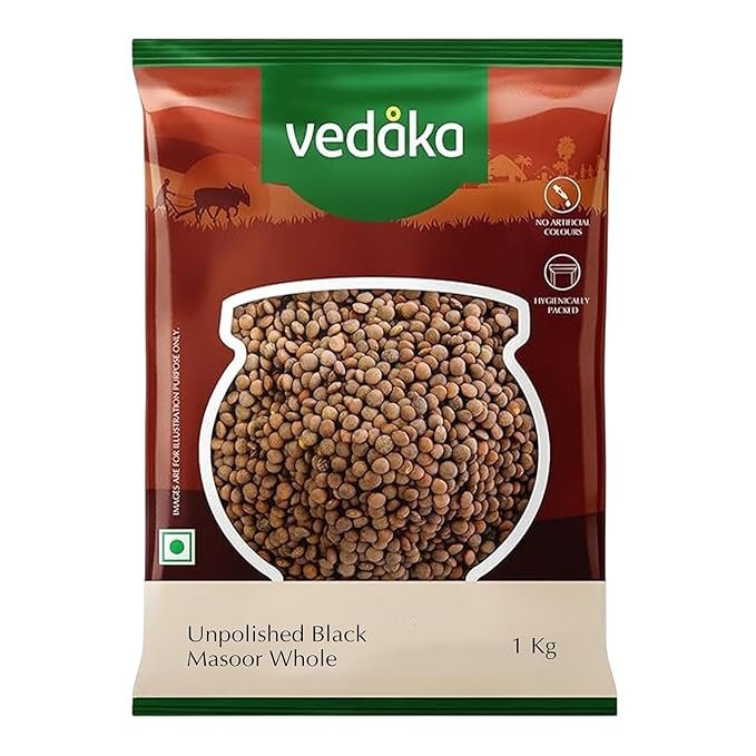 Amazon Brand - Vedaka Unpolished Black Masoor Dal (Whole) | 1 Kg | No Artificial Colours & Preservatives | Hygienically packed