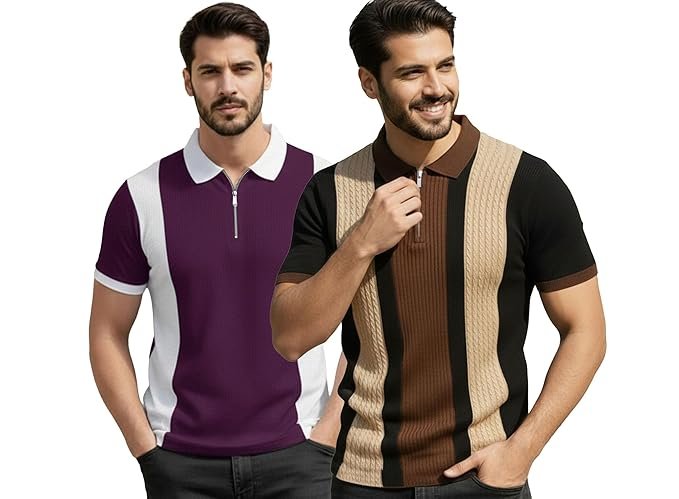 AUSK Men Printed Polo Neck Cotton Blend T-Shirt (Regular Fit, Half Sleeve) || Tshirts for Mens