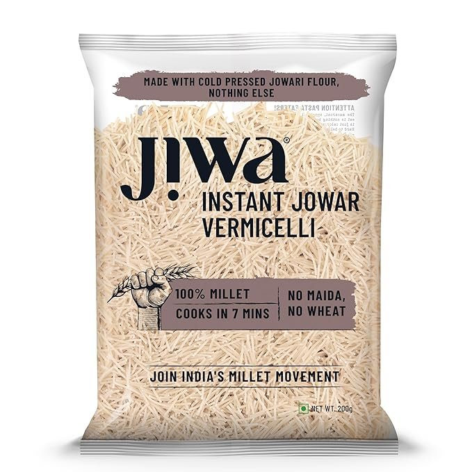 Jiwa Instant Jowar Vermicelli | 200 G | Cooks in 7 Minutes | Ready to Cook | 100% Millet | No Maida, No Atta | Gluten Free