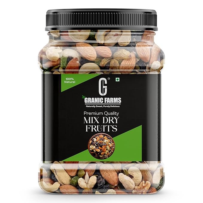 Granic Farms Premium Mix Dry Fruits |Healthy Nutmixed with Almonds | Cashew | Kishmish | Pistachios | Apricot | Black Raisins | Dried Kiwi | Nuts and Dry Fruits| Mix Dry Fruit 500 GM