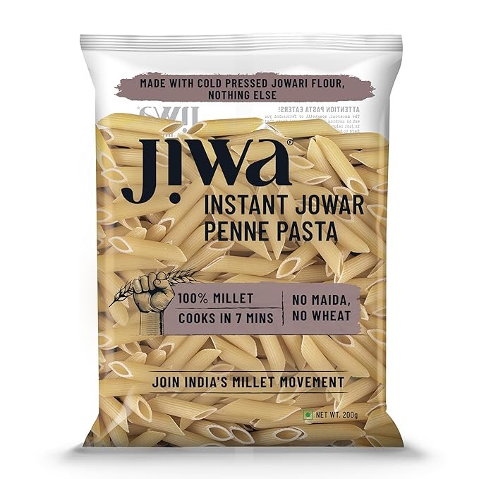 Jiwa Instant Jowar Penne Pasta | 200 G | Cooks in 7 minutes | Ready to Cook | 100% Millet | No Maida, No Atta | Gluten Free